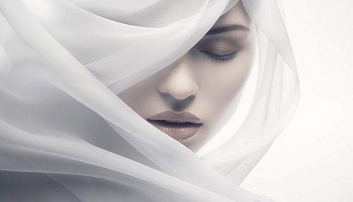 Mystieke vrouw in hoofddoek wit panorama