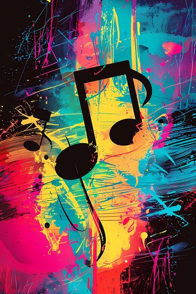 Abstrakte Musiknoten in bunten Farbspritzern von Imperial Art House