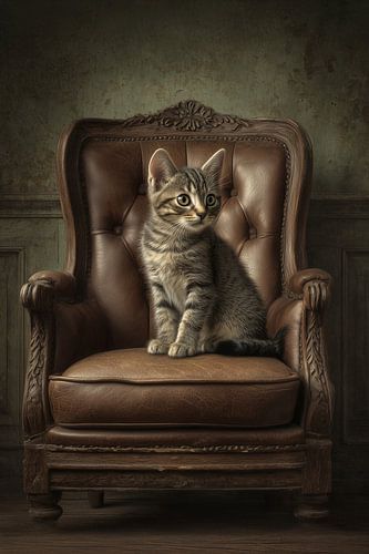 kat op vintage stoel