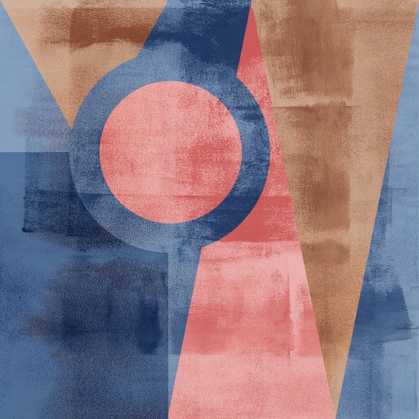Modernismus Formen. Abstrakte geometrische Kunst im Vintage-Stil. Rosa, blau, terra. von Dina Dankers
