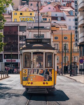 Colourful tram in Lisbon