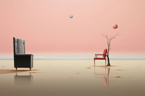 Bizarre surreal in minimal art landscape of an alien alien planet
