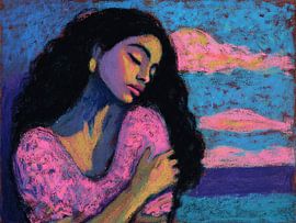 Weibliches Porträt im bunten Stil | Pink Woman von Abstraktes Gemälde