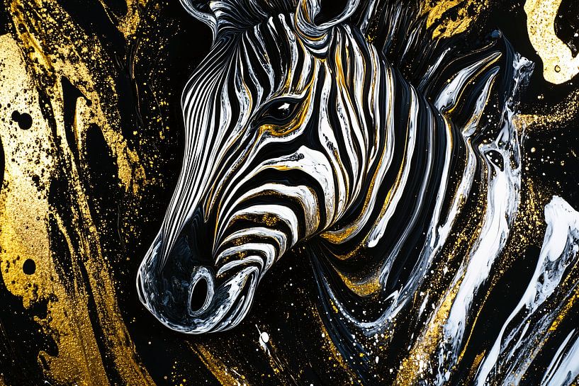 Zebra mit abstrakten goldenen Akzenten von Art & Soul Creations