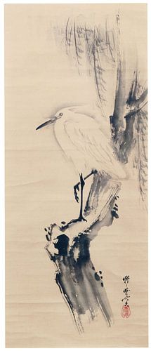 Kawanabe Kyōsai - White Heron and Willow Tree