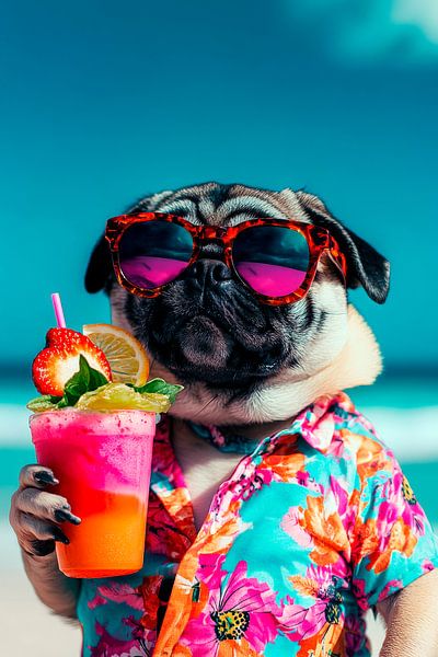 Holidays with the stylish pug by Poster Art Shop