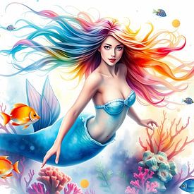 Mermaid in coloursplash by Linda de Klein