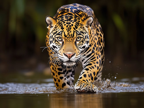 Majestic Jaguar Stealthily Walking Through Water in Its Natural Habitat