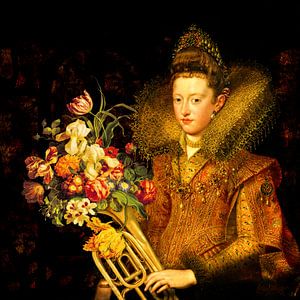 Die Prinzessin und ihre Trumpete Gefüllt mit Blumen