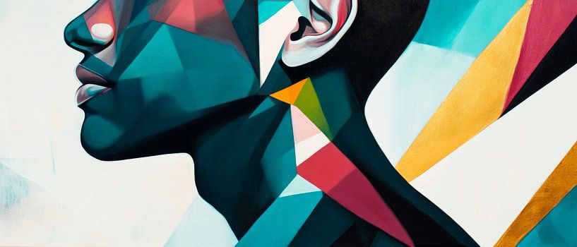 Farbenfrohes Profil – Künstliche Seele von Poster Art Shop