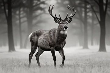 Silence of deer in misty forest by De Muurdecoratie