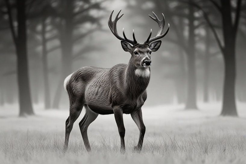 Silence of deer in misty forest by Art & Soul Creations