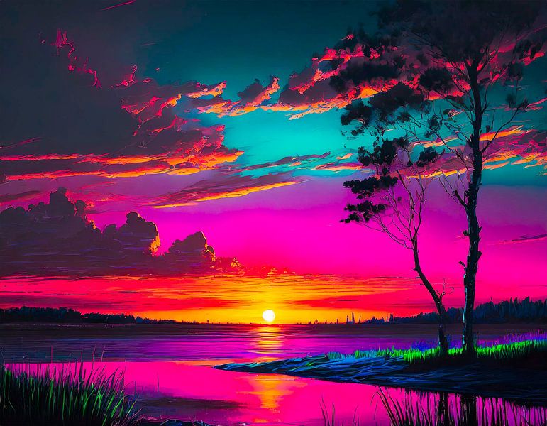 Landschaft mit Neonfarben von Mustafa Kurnaz