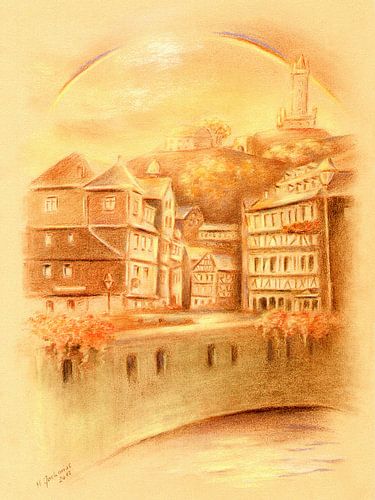 Historische oude stad Dillenburg met regenboog