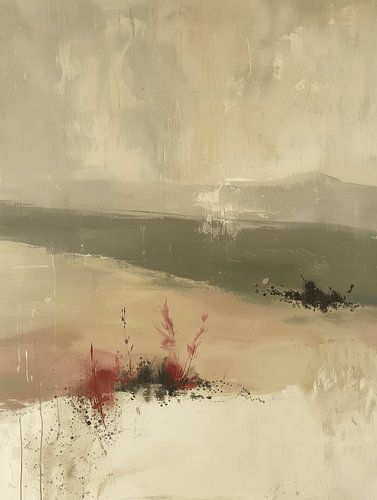 Modern en abstract landschap in aardetinten, Japandi stijl.