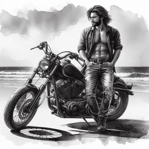 Man met motor op het strand