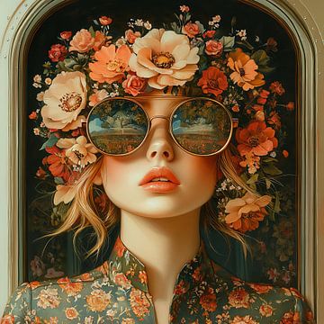 Reflective Goggles Flower Woman by Eye catching paintings