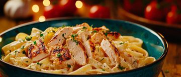 Creamy fettuccine with chicken pieces by Poster Art Shop