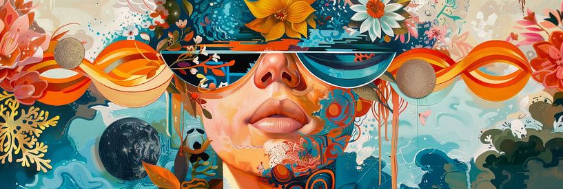 Luxe elegantie grafisch panorama kunstwerk in retro stijl van Digitale Schilderijen