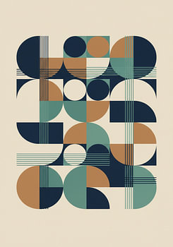 Mid-Century Modern Geometric Semicircle Abstract
