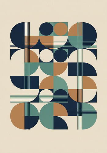 Mid-Century Modern Geometric Semicircle Abstract
