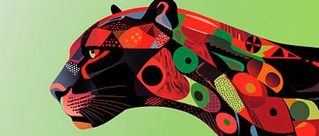 Kleurrijk silhouet van jaguar op groene achtergrond van Poster Art Shop