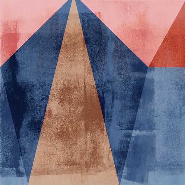 Modernism shapes. Abstract geometric vintage style art. Blue, brown, pink. by Dina Dankers