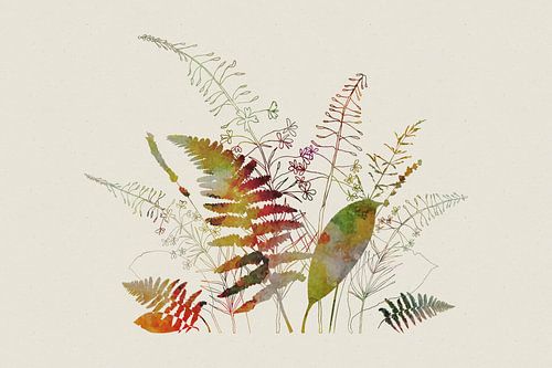 Retro Botanical Bouquet in Soft Pastel Tones by Dina Dankers