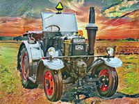 Tractor Lanz Eilbulldog in aquarel stijl