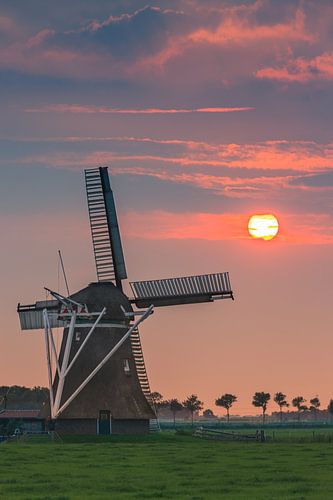 Coucher de soleil près du moulin Koningslaagte, Zuidwolde