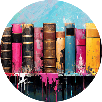 Een rij kleurrijke boeken op een plank van Laila Bakker
