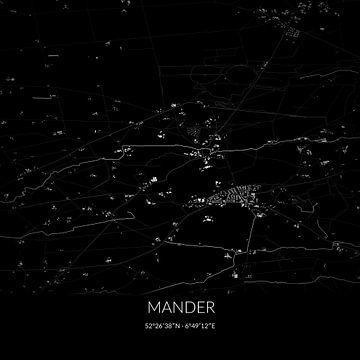 Schwarz-weiße Karte von Mander, Overijssel. von Rezona