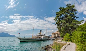 Chateau Chillon in het meer van Genève,  rondvaartboot, Veytaux, Canton Vaud,  Zwitserland van Rene van der Meer