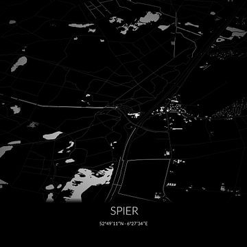 Zwart-witte landkaart van Spier, Drenthe. van Rezona