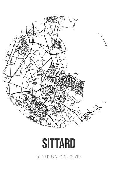 Sittard (Limburg) | Map | Black and white by Prints of Place