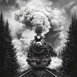 Steam locomotive in the misty forest by Poster Art Shop