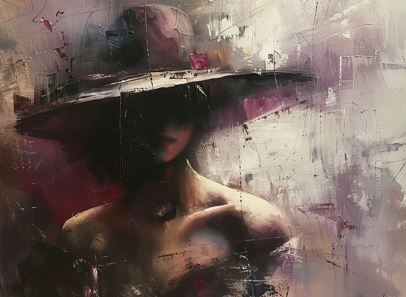 Mysteriöse Frau Gemälde | Enigmatic Charm in Shades von Blickfänger Gemälde