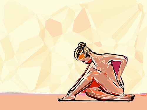 Geschetst zittend naakt