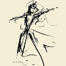 Abstract artwork of a dancer on a soft yellow background by Emiel de Lange