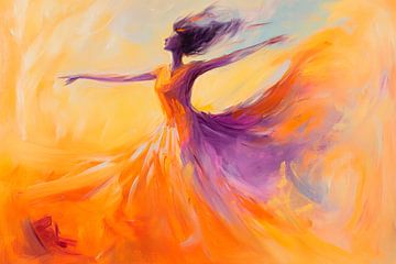 Dansende vrouw in felle kleuren van Poster Art Shop