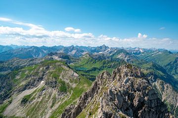 Uitzicht over de Schrecksee naar de Hochvogel en de Allgäuer Hoge Alpen van Leo Schindzielorz