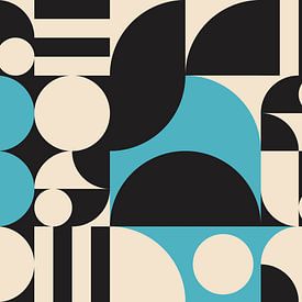 Retro geometry with circles in black, white, blue. by Dina Dankers