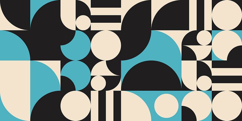 Retro geometry with circles in black, white, blue. by Dina Dankers