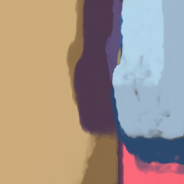 Abstrakte Kunst im Retro-Stil der 70er Jahre in Hellblau, Neon-Pink, Blau, Lila, Dunkel-Ocker und Gelb von Dina Dankers