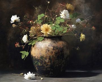 Vase mit Blumen | Patina Bloom von Blickfänger Gemälde