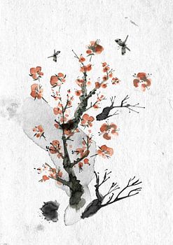 Cherry blossoms with butterflies