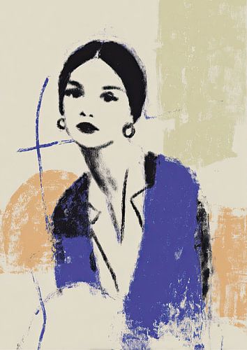 Grafisch portret: vrouw in blauw jasje