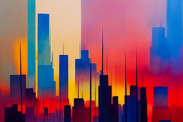 Skyline einer Stadt Gemälde Kunst Illustration 05