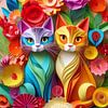 Kleurrijke katten met bloemen van Patricia Hofmeester