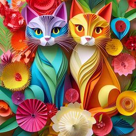 Bunte Katzen mit Blumen von Patricia Hofmeester